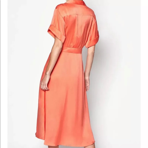 Equipment Dresses Equipment Femme Orlenna Midi Dress With Notch Collar Pockets In Hot Coral